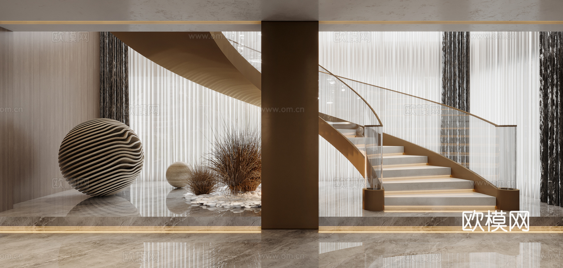 轻奢异形玻璃楼梯3d模型下载