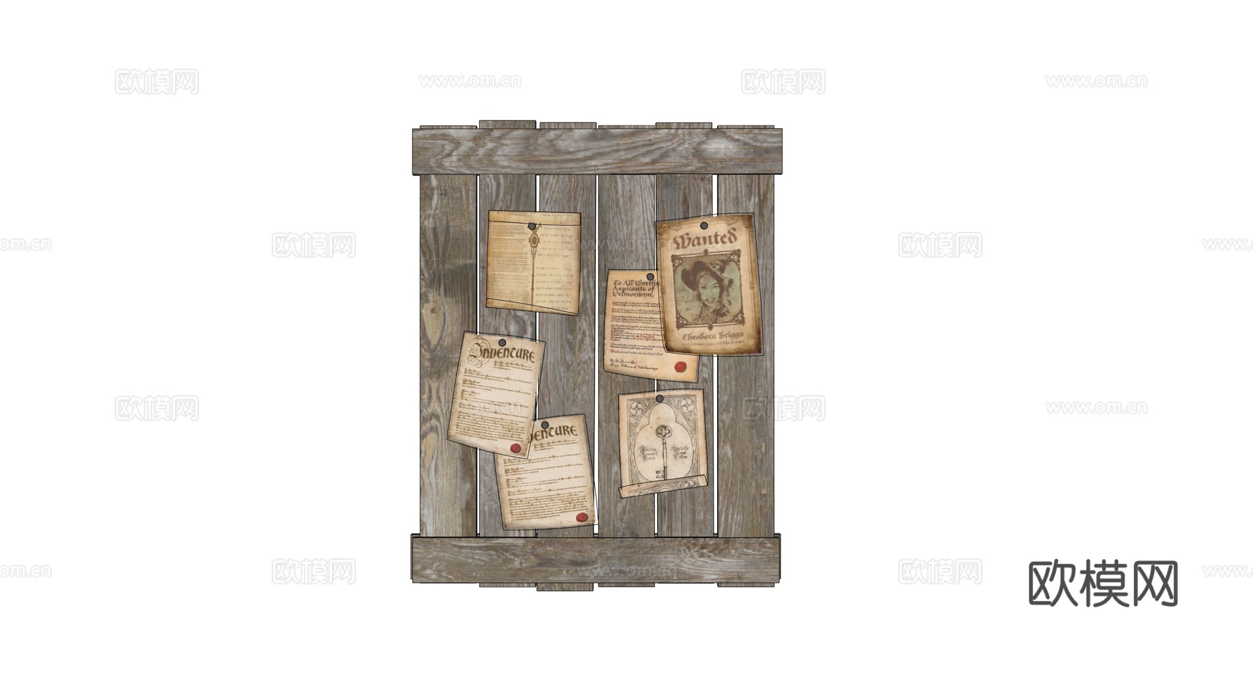 中世纪布告栏 酒馆布告栏 公告栏 通缉令 契约文件su模型