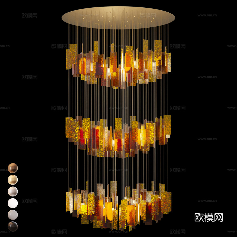 IT ColorClo彩色玻璃吊坠枝形吊灯3d模型下载