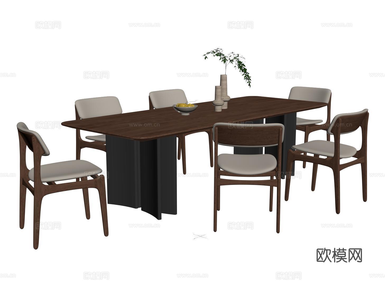 中古餐桌椅 长方形餐桌 餐椅 单椅su模型