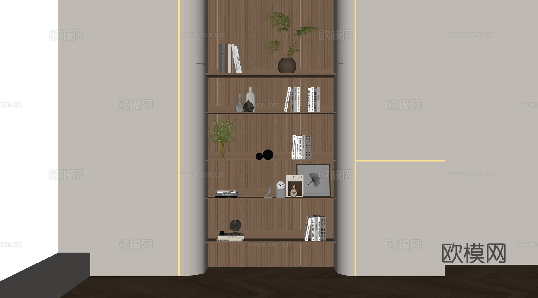 现代置物架 书架 书籍 摆件组合su模型