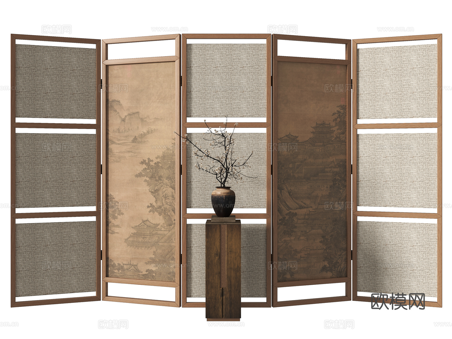 新中式隔断3d模型下载