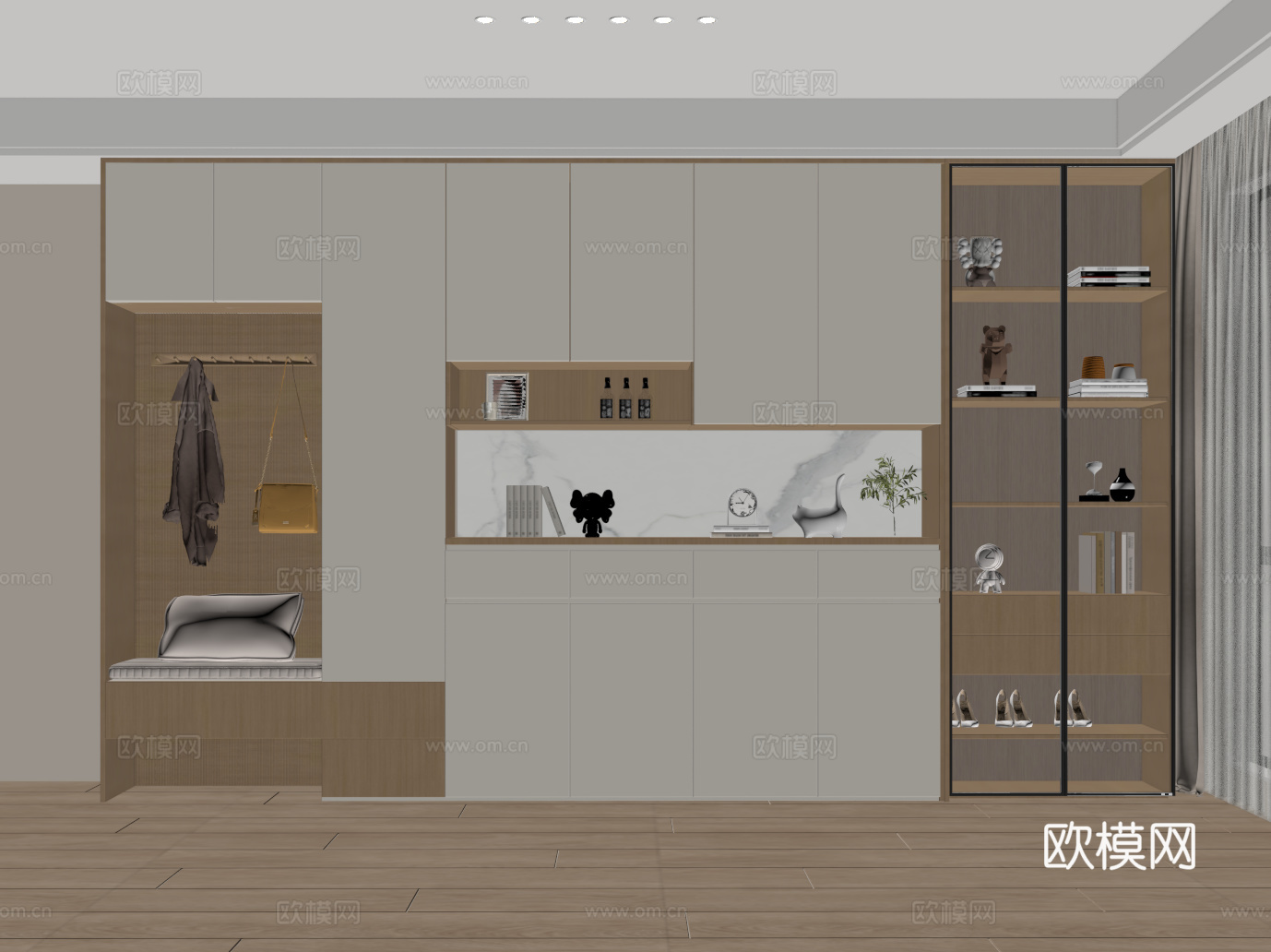 现代鞋柜酒柜一体柜 多功能式鞋柜 装饰柜 饰品摆件su模型