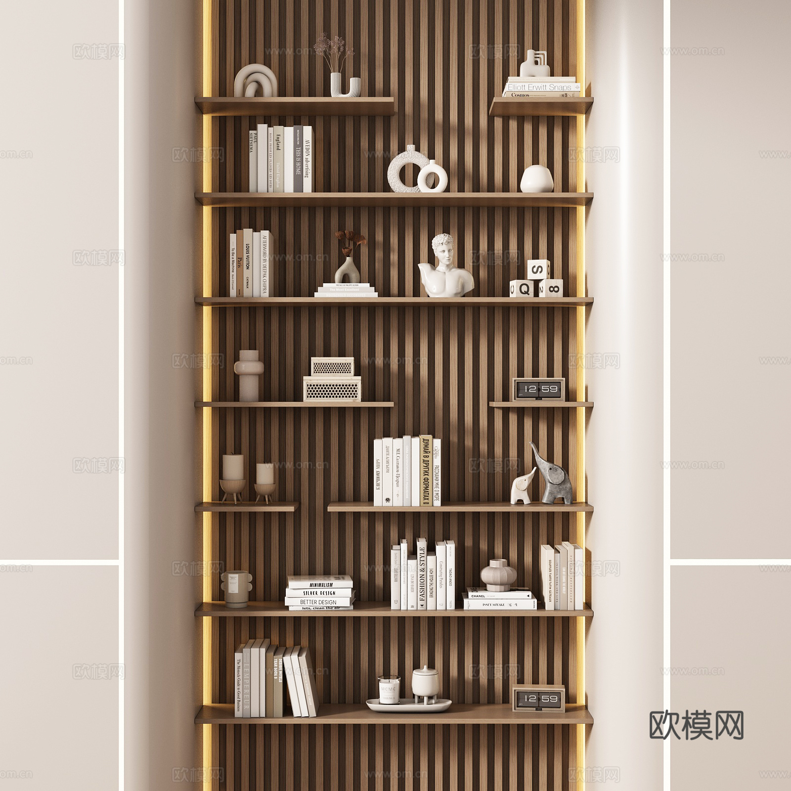 现代置物架 书架 书籍 摆件组合su模型