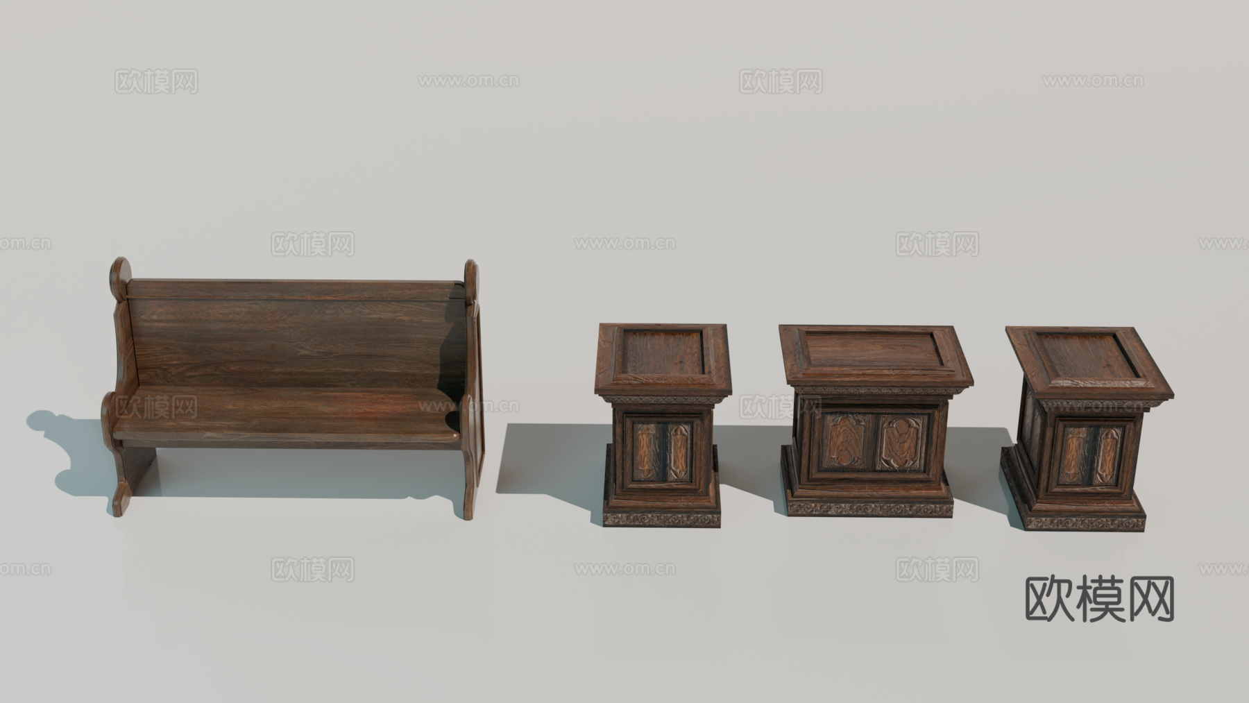 中世纪长椅 木椅 教堂长椅 教堂讲台 欧式供桌su模型