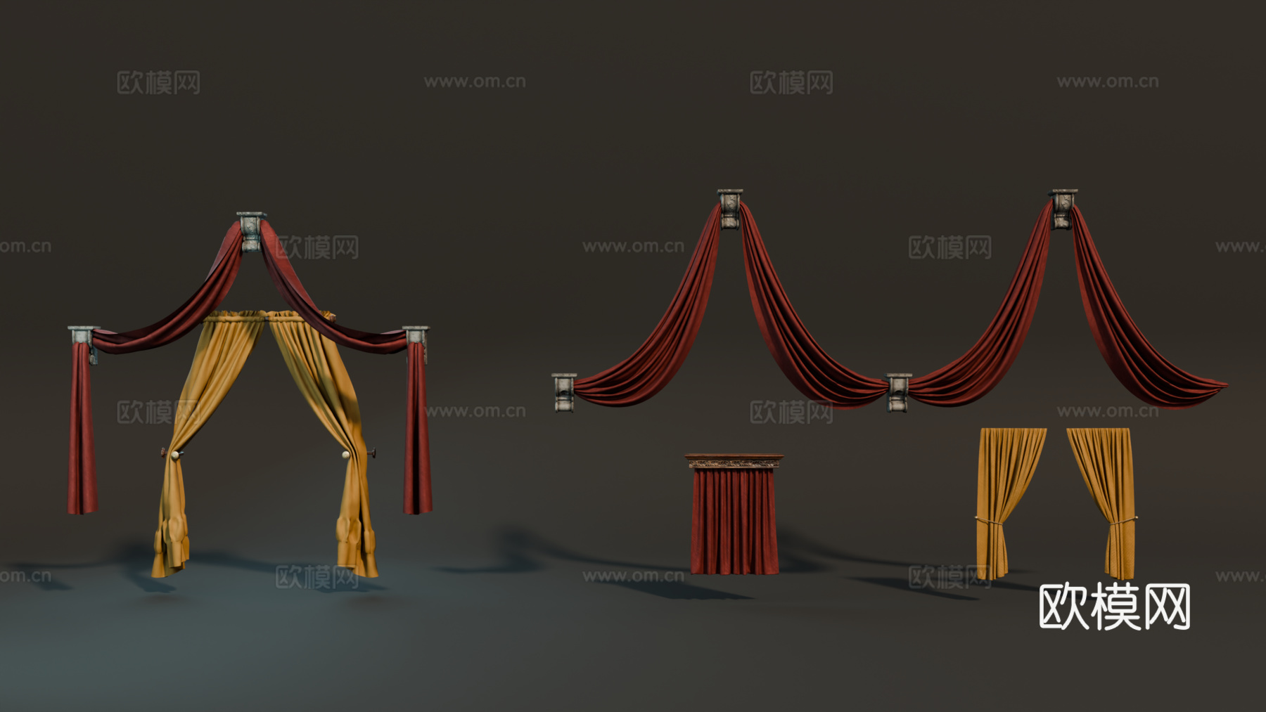 中世纪窗帘 复古窗帘 欧式窗帘su模型
