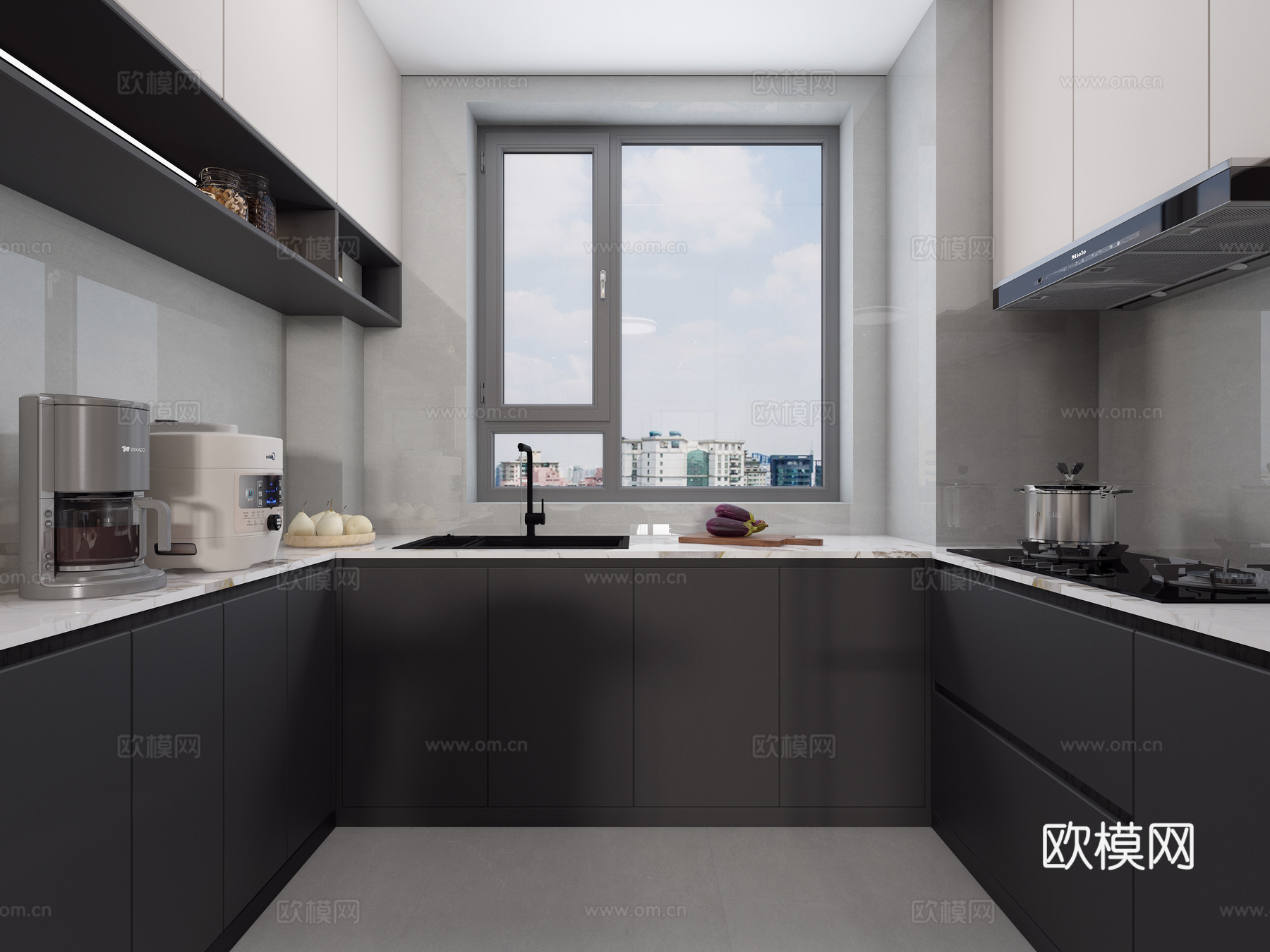 现代客餐厅 影视墙 背景墙 厨房 餐厅酒柜 餐边柜3d模型