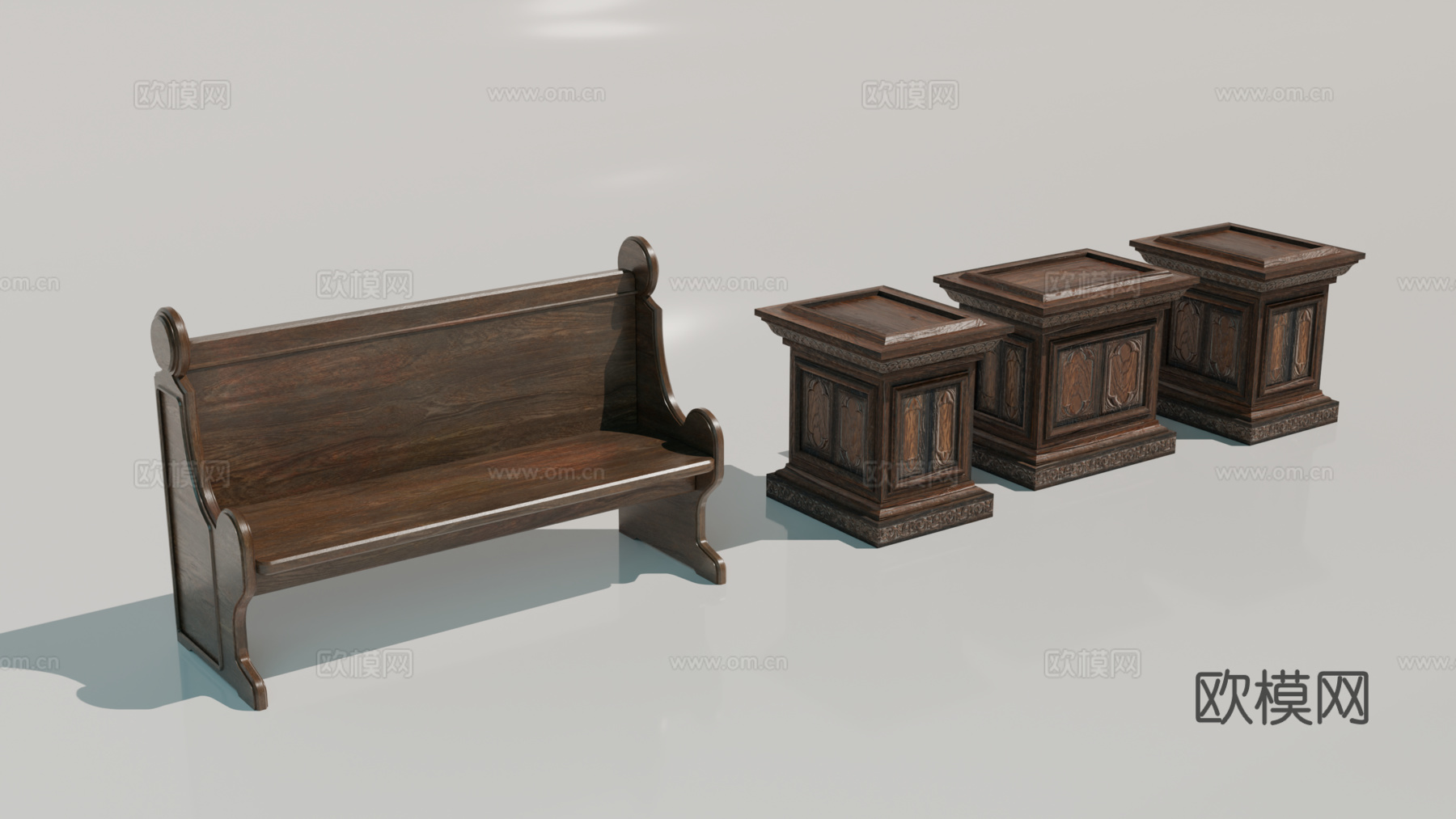 中世纪长椅 木椅 教堂长椅 教堂讲台 欧式供桌su模型
