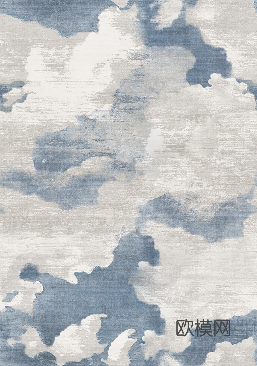 无缝中式蓝灰色毛麻地毯