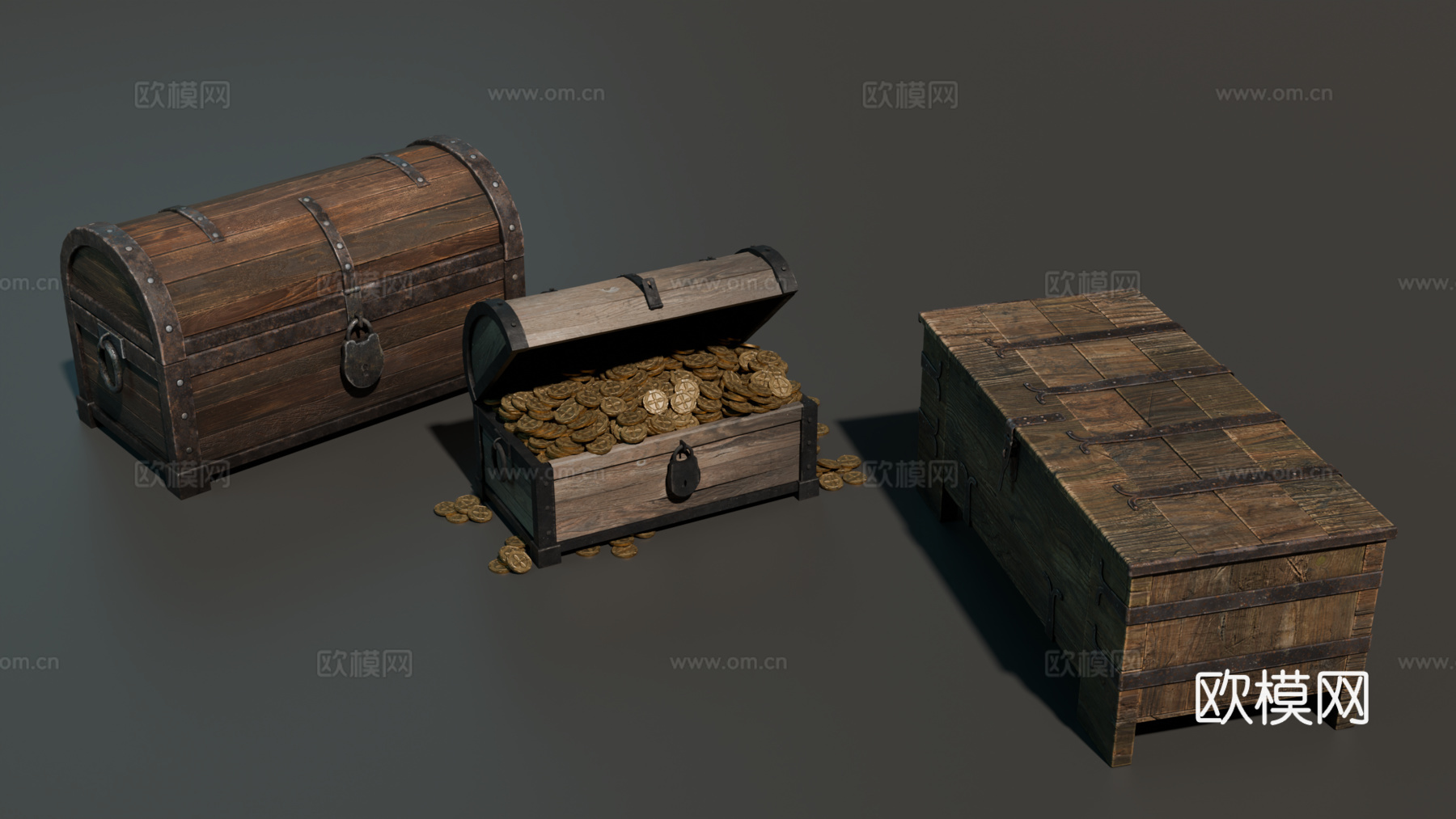 木箱 宝藏 中世纪宝箱 货箱su模型