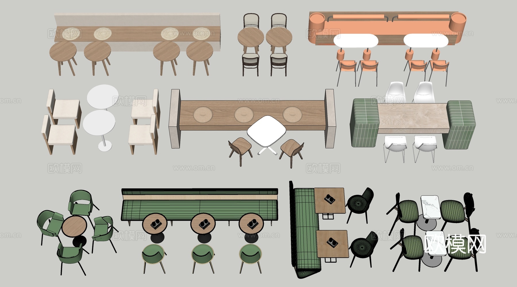 现代咖啡厅桌椅 餐饮桌椅 休闲桌椅 奶茶店桌椅su模型
