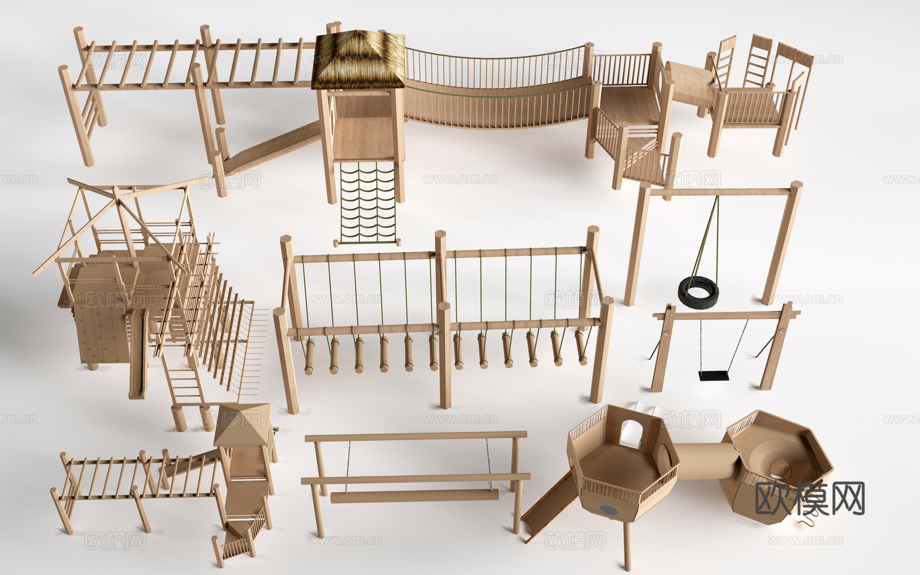 现代户外儿童游乐设施 无动力游乐设施 乡村研学游乐设施su模型