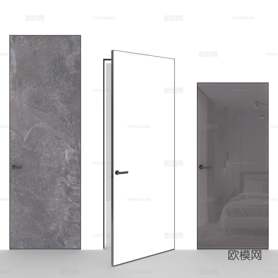 OM Doors隐形门系列 灰泥饰面，亮光漆底3d模型下载