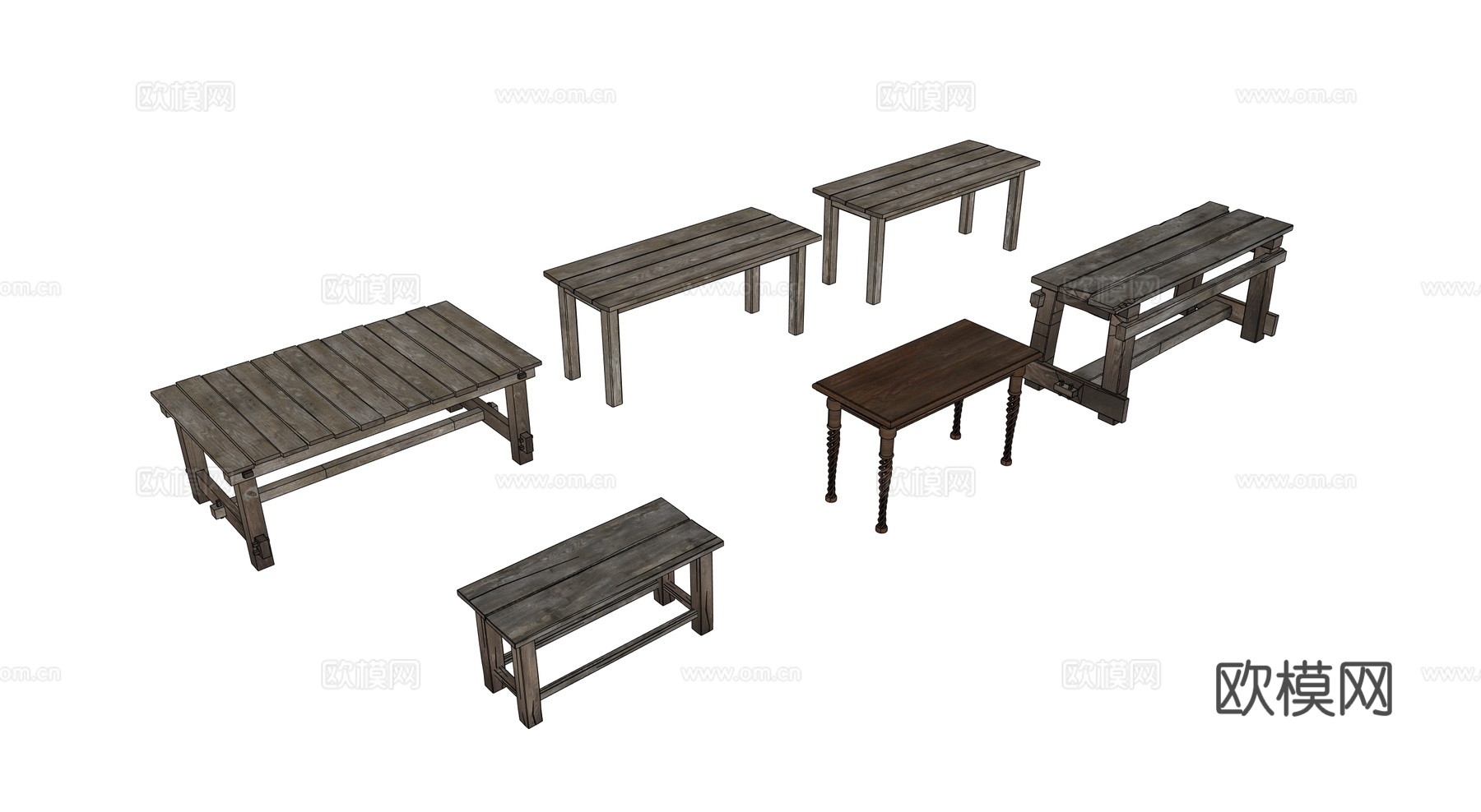 中世纪桌子 欧式桌子 破旧桌子 木板桌子 复古桌子su模型