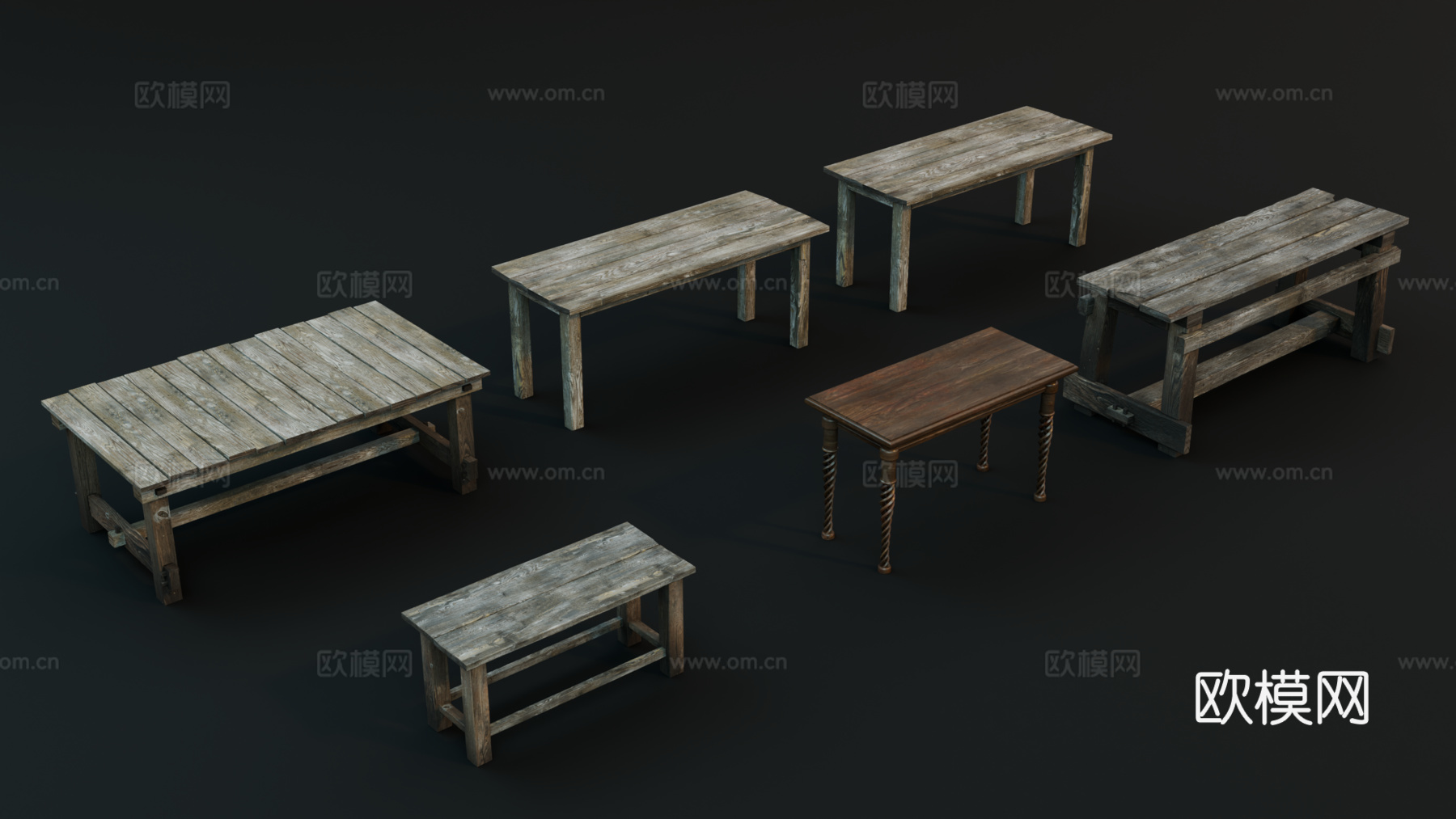 中世纪桌子 欧式桌子 破旧桌子 木板桌子 复古桌子su模型