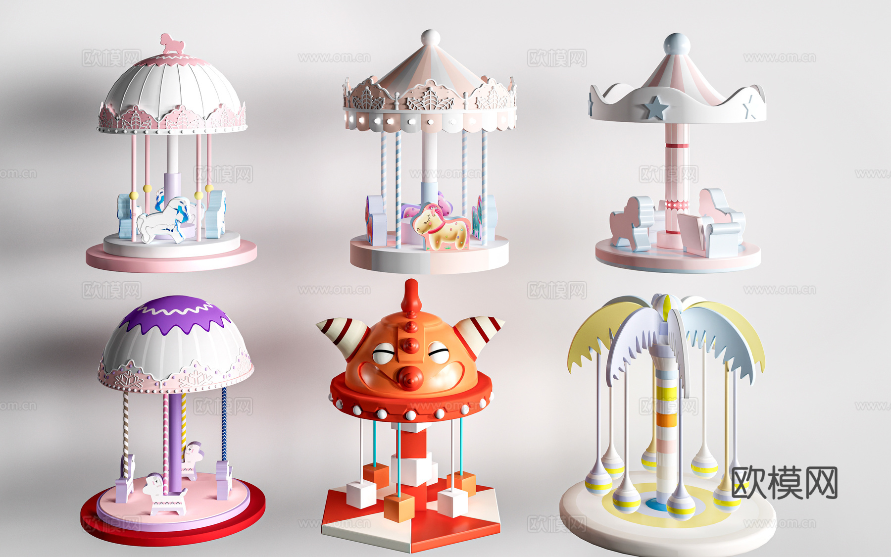 现代旋转木马 儿童游乐设施su模型