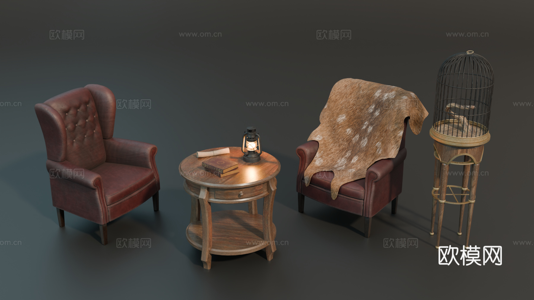 中世纪沙发 复古沙发 沙发茶几 鸟笼 欧式沙发茶几su模型