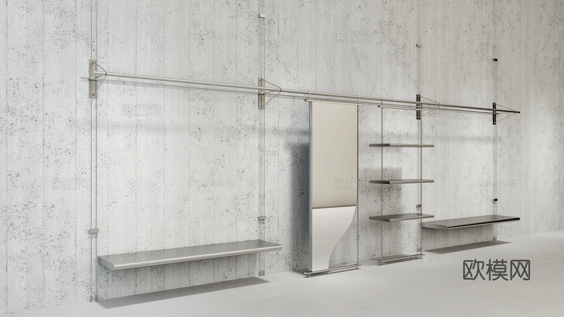 潮牌工业风服装店货架道具挂衣架3d模型下载（渲染图2）