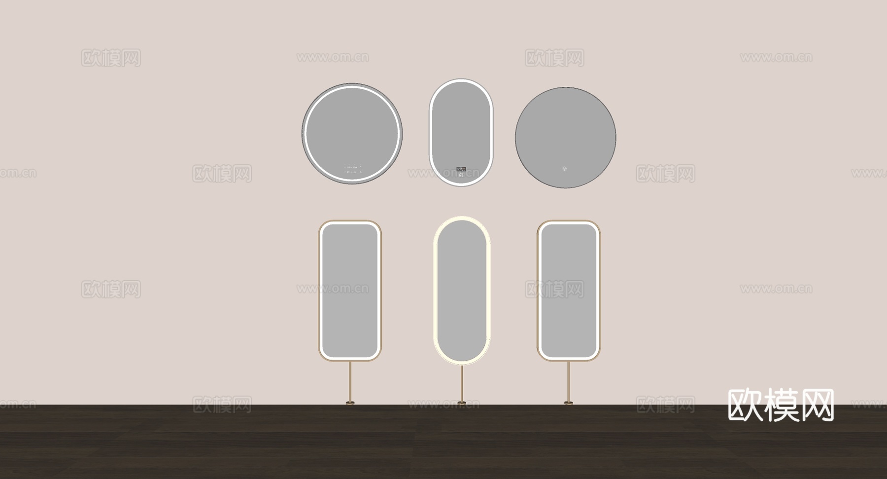 现代简约圆形壁挂镜 金属边框 装饰镜 墙面镜 轻奢壁挂镜su模型