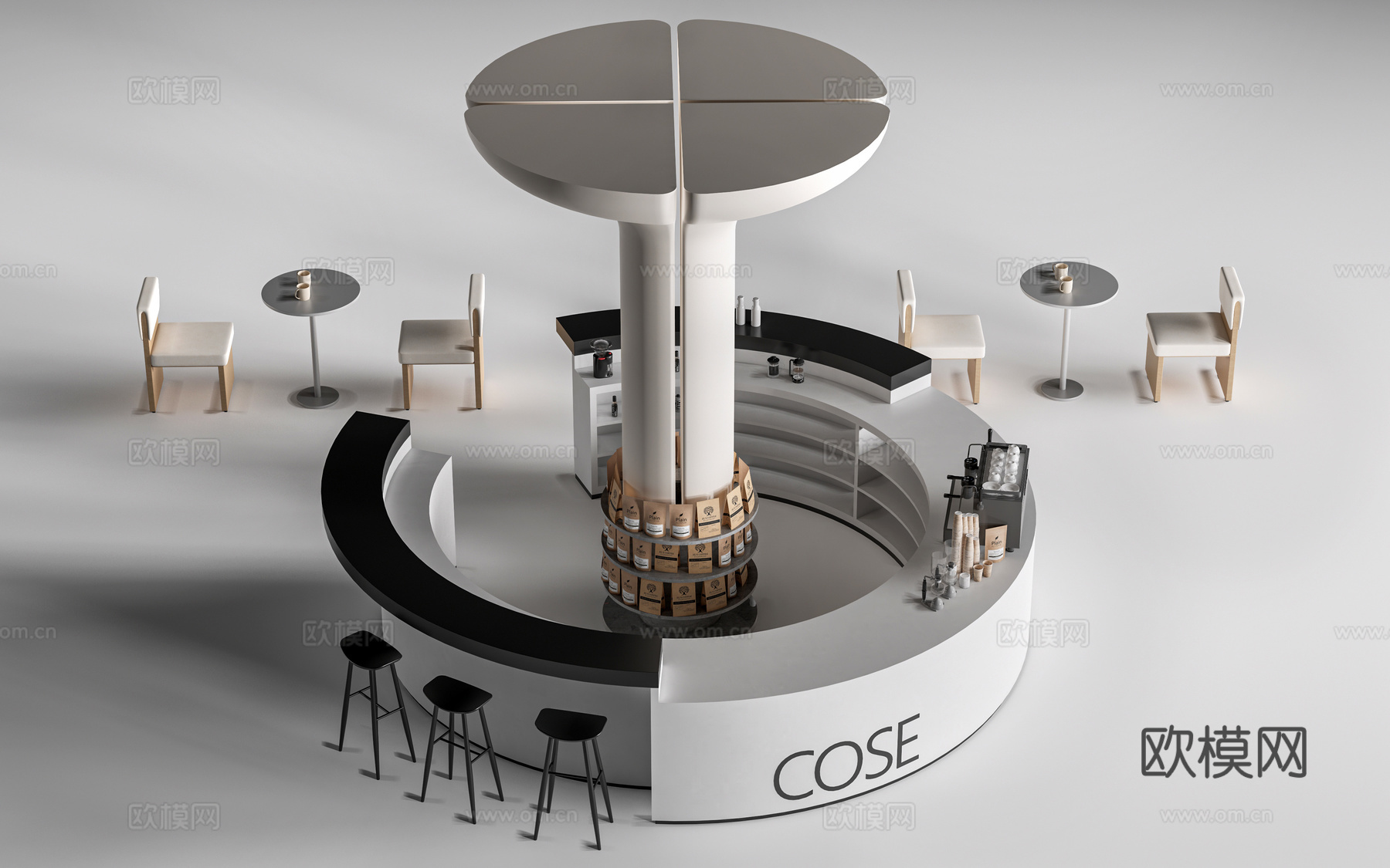 现代圆形咖啡吧台 圆形服务台 圆形茶水台su模型