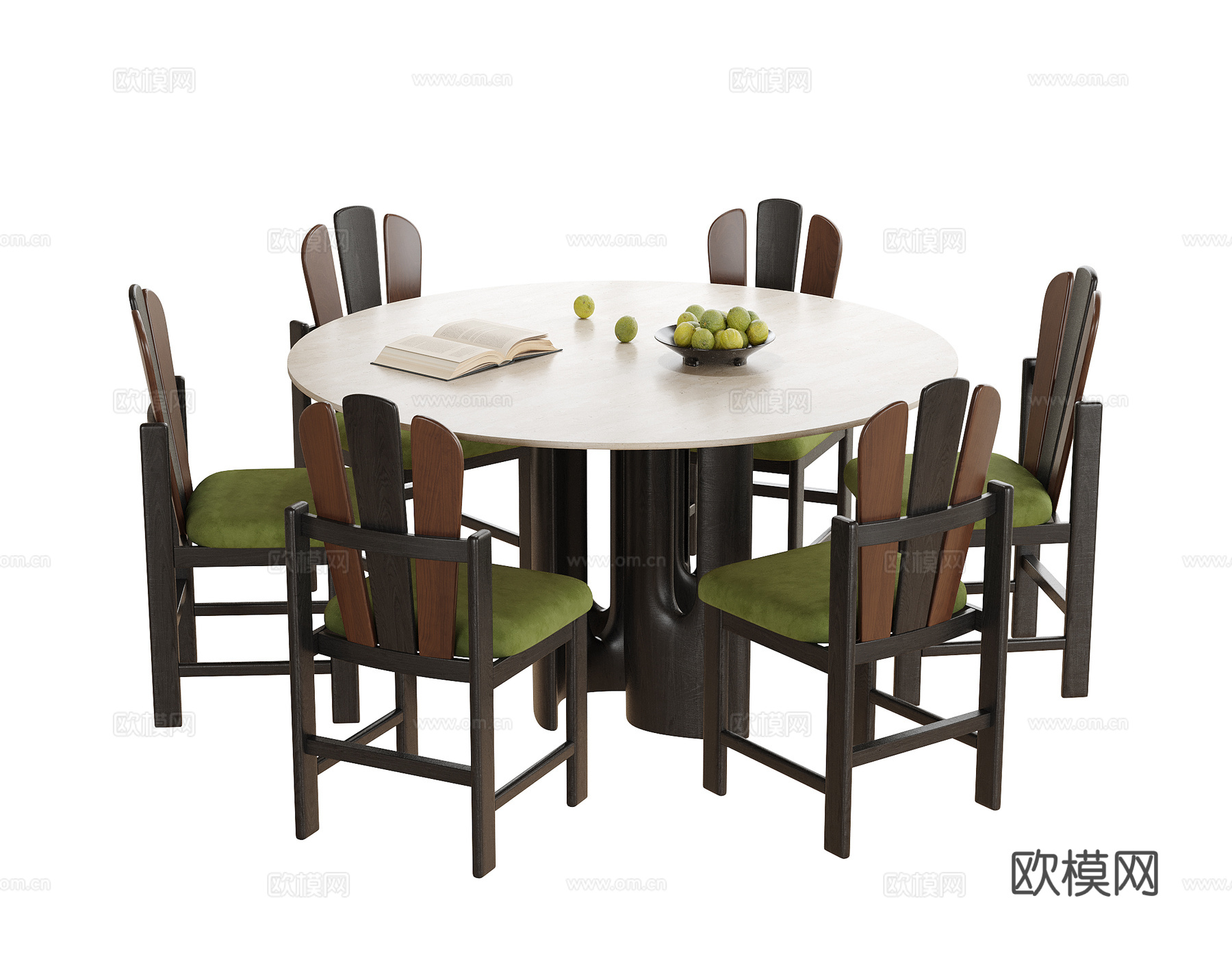 现代餐桌椅组合 圆形餐桌椅su模型