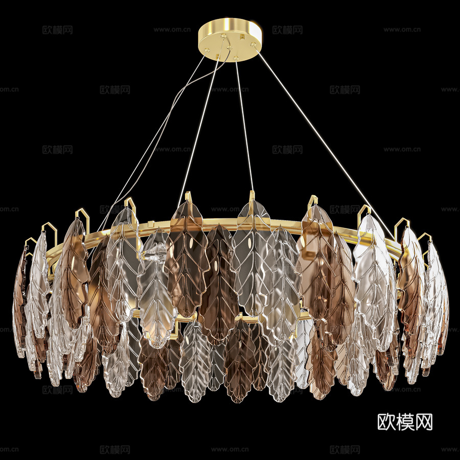 OM水晶豪华吊灯TREVI SP8黄铜款3d模型下载