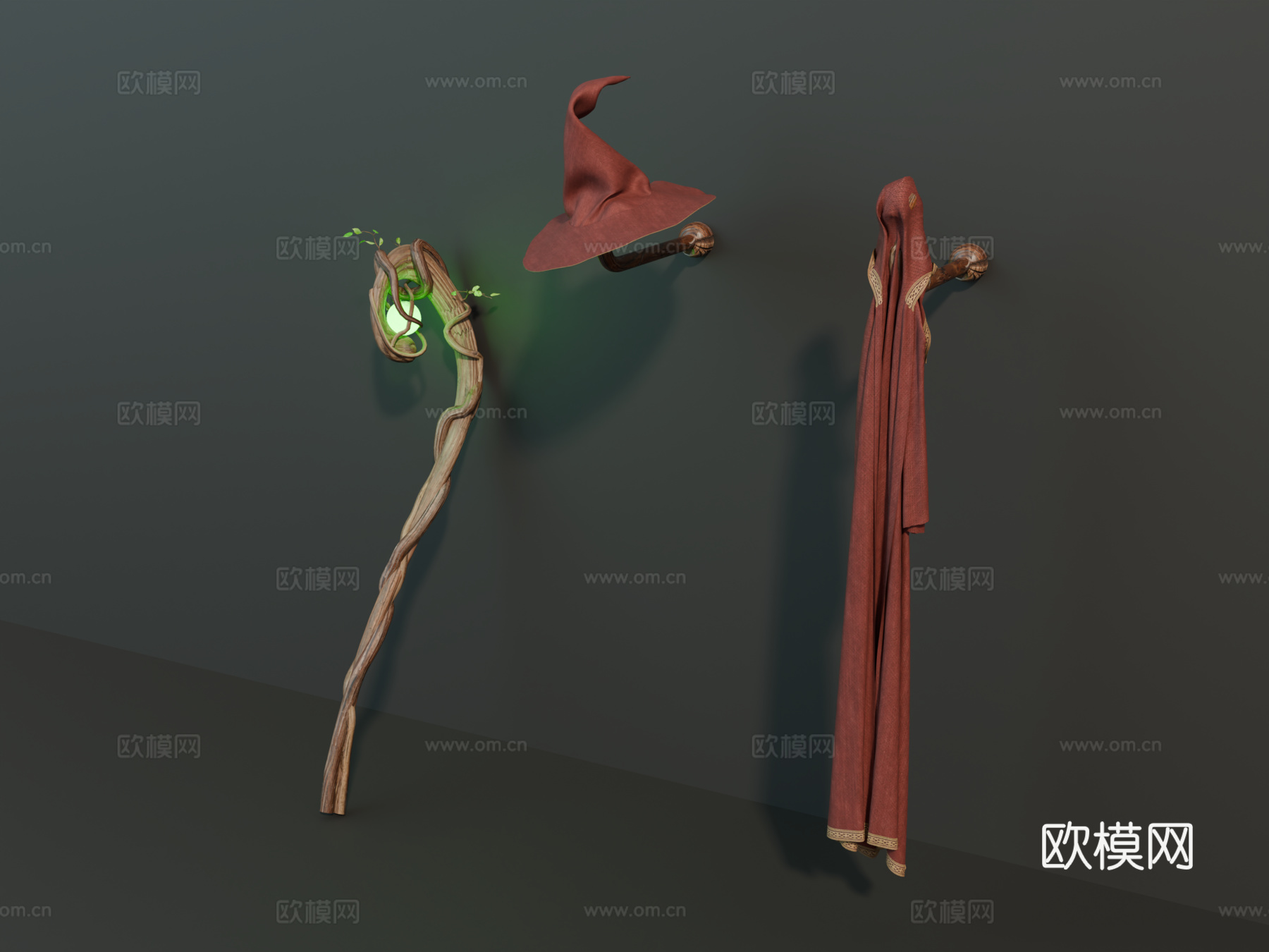 魔法师装备 魔法师斗篷 魔法杖 法杖 斗篷su模型