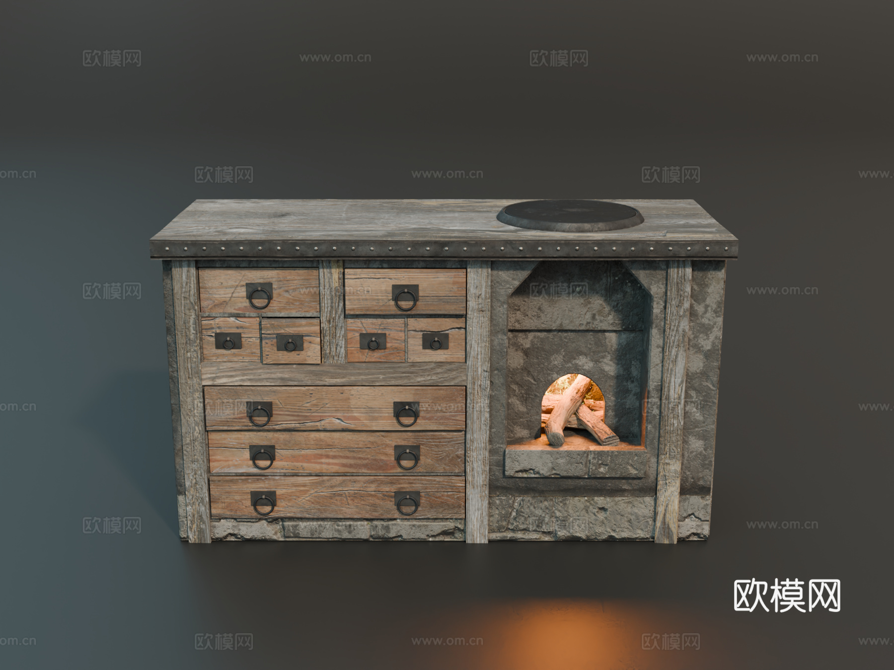 柜炉 壁炉 复古柜子 中世纪柜子 取暖炉su模型