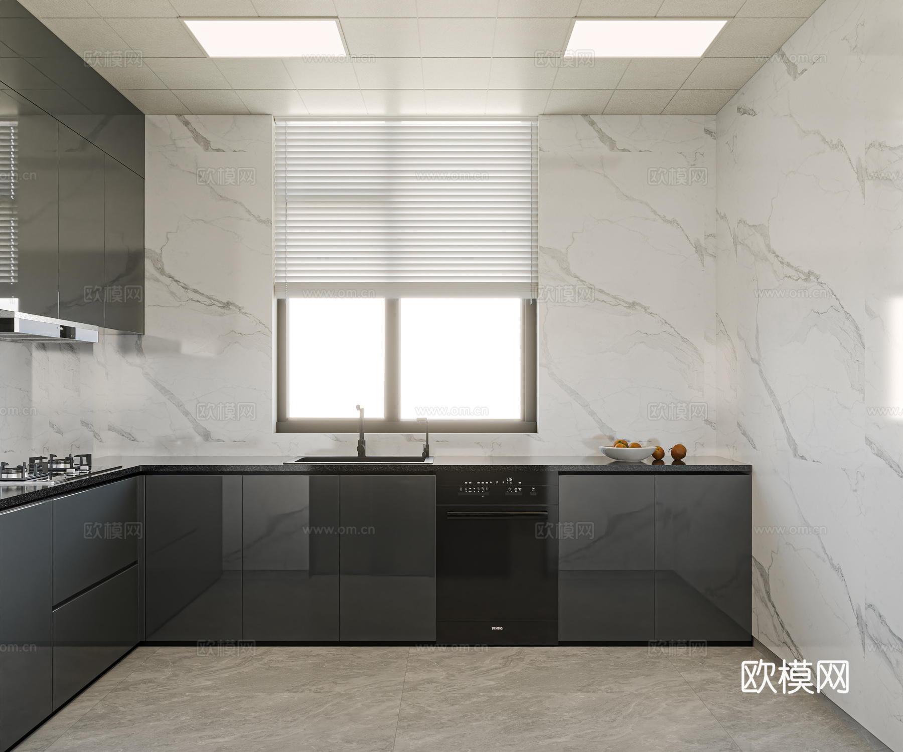 自制现代黑白灰客餐厅3d模型3d模型下载（渲染图5）