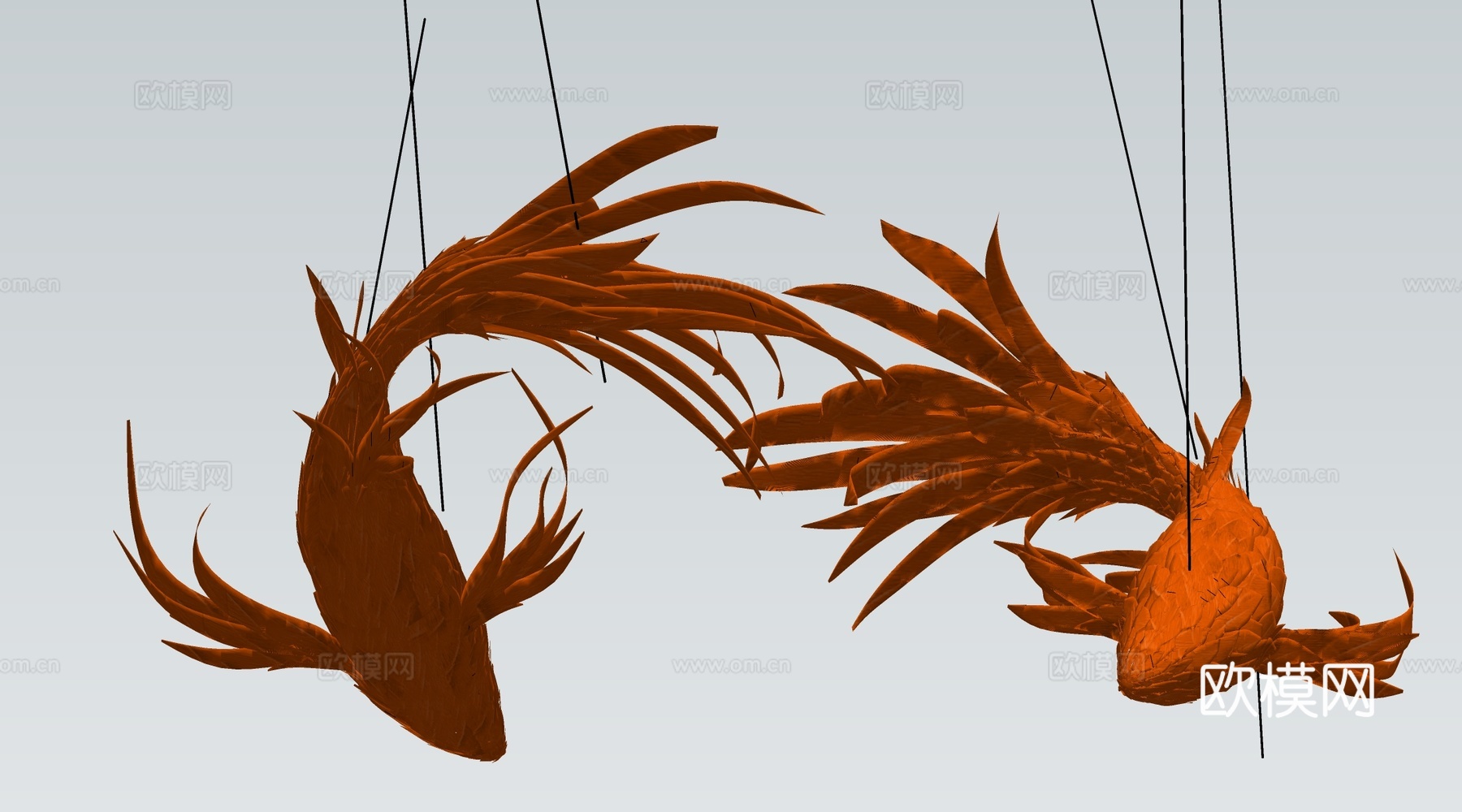 现代文创吊灯 鱼形吊灯 花灯 节庆灯 装置艺术su模型