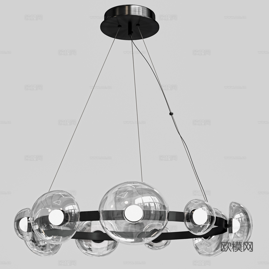 OM水晶豪华吊灯BOSQUE SP9 黑色透明款3d模型下载