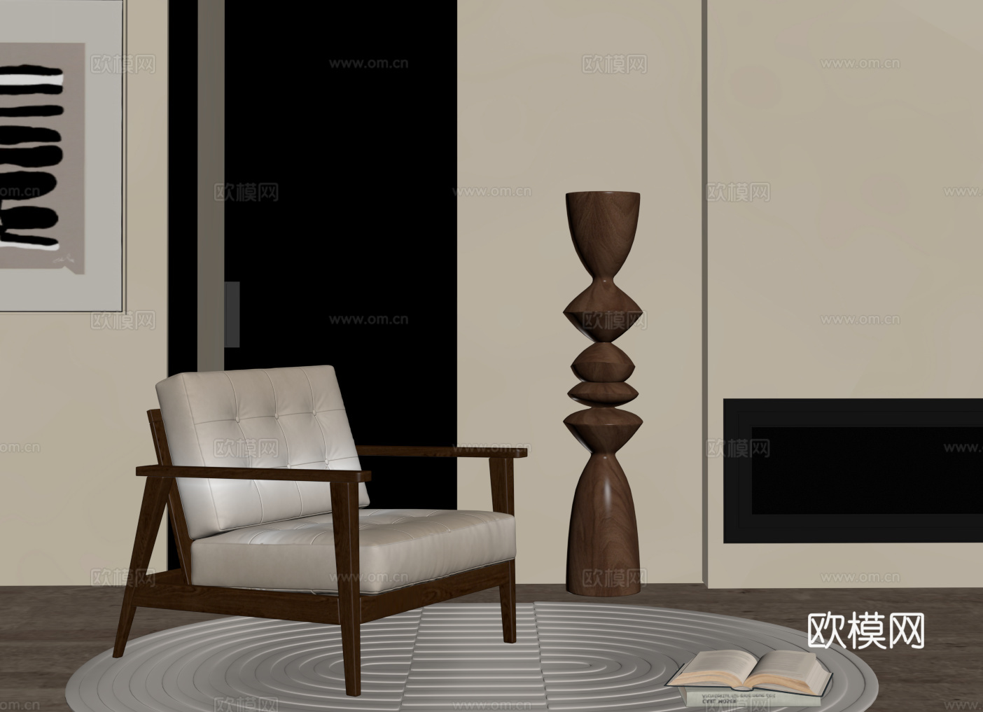 中古休闲椅 单人沙发 休闲沙发椅su模型