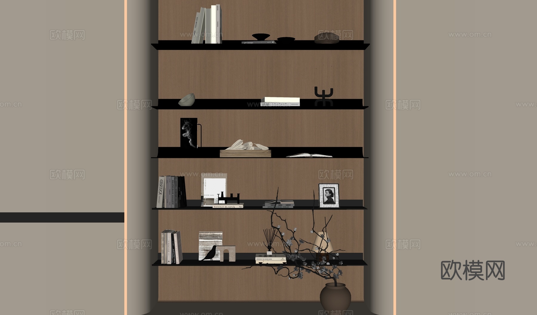 现代置物架 书架 书籍 摆件组合su模型