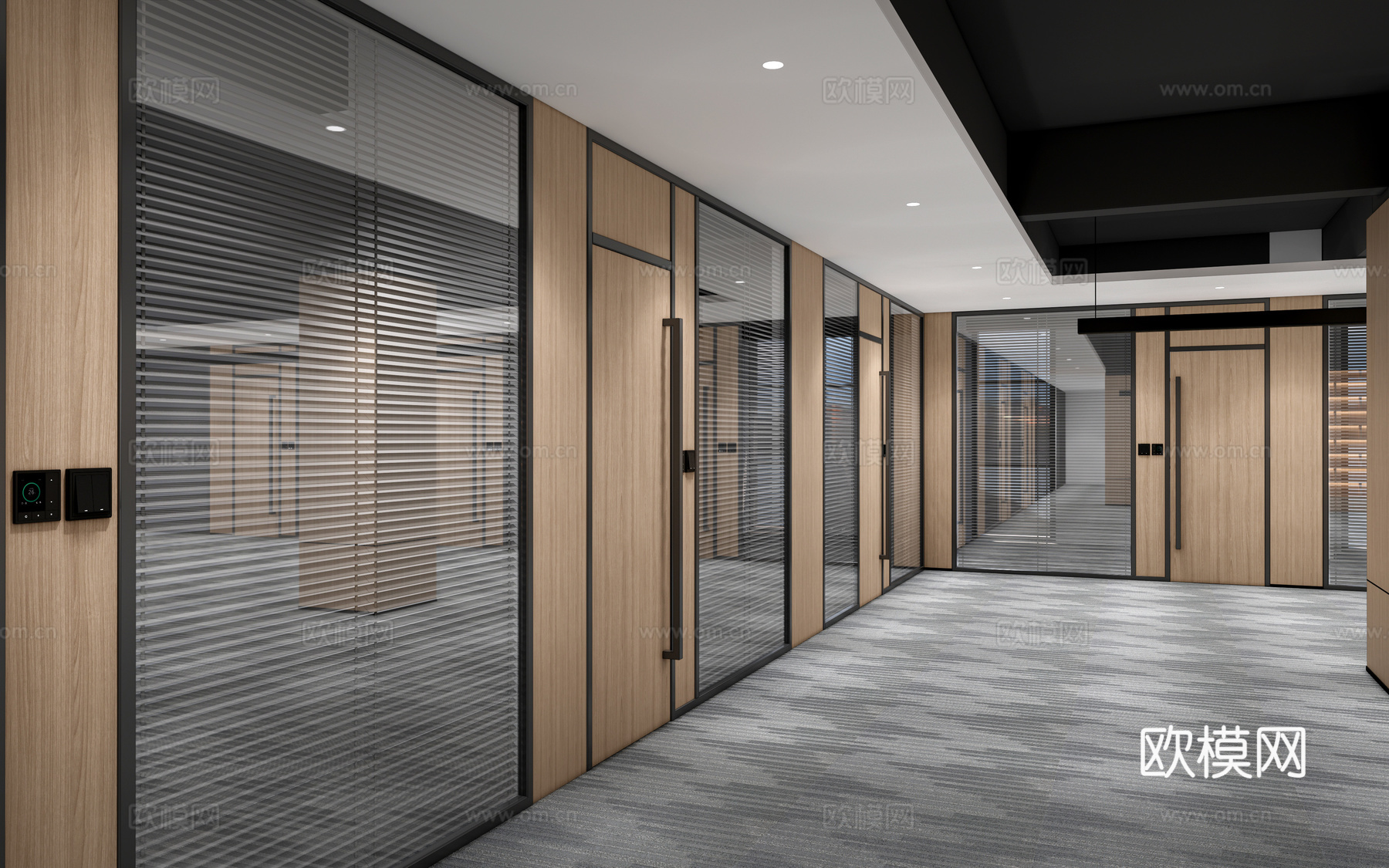 现代公司玻璃隔断 落地玻璃隔断 办公室隔断su模型