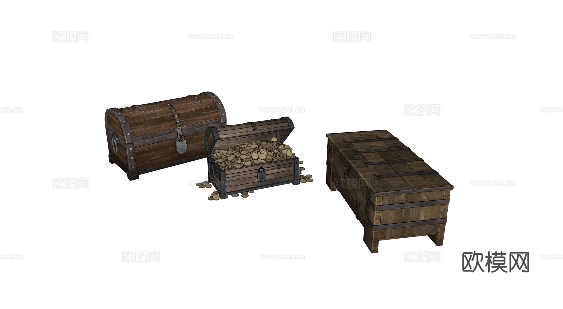 木箱 宝藏 中世纪宝箱 货箱su模型