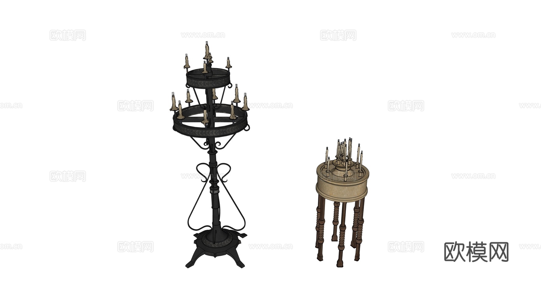 中世纪烛台 落地烛台 铁艺烛台 复古落地烛台 欧式烛台su模型