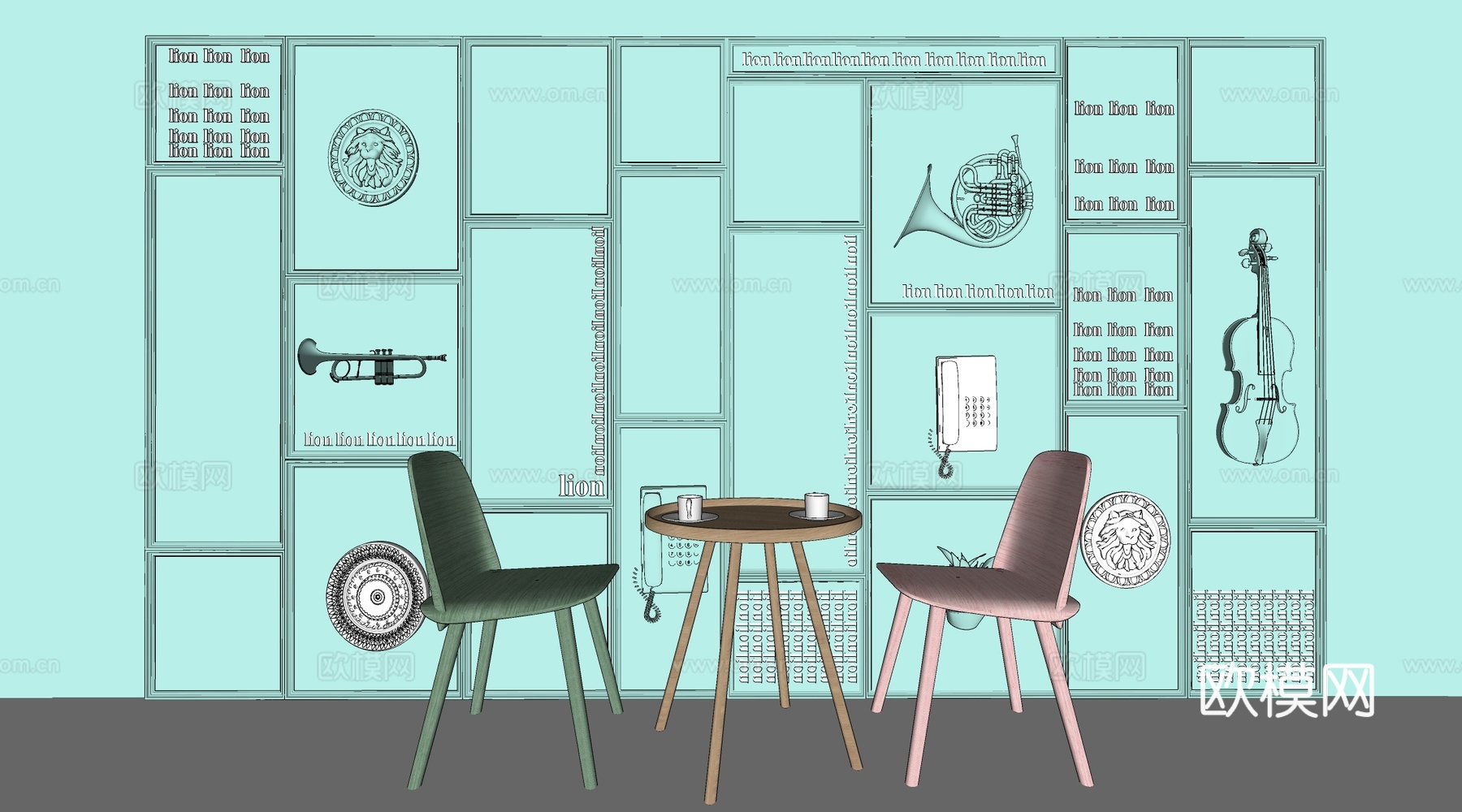 现代网红背景墙 打卡墙 甜品店背景墙 美陈互动墙su模型