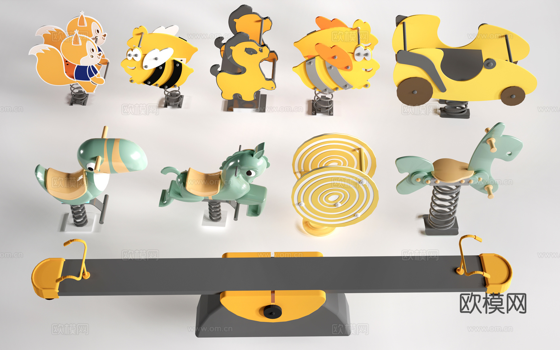 现代跷跷板 摇摇乐 儿童游乐器材 摇摇马su模型