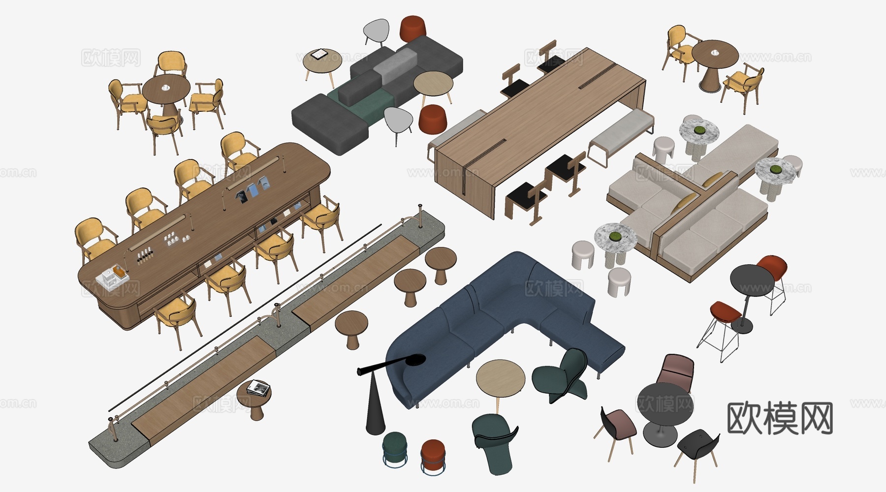 现代休闲桌椅 休闲沙发 茶水间桌椅su模型