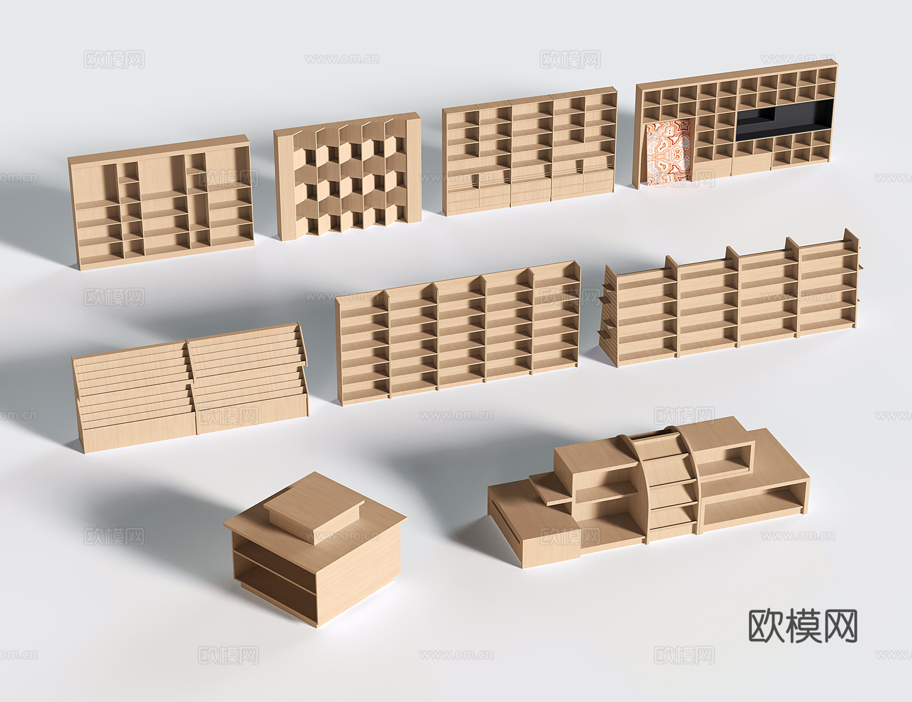 现代书柜书架 展柜货架 置物柜架 展示架 陈列柜su模型