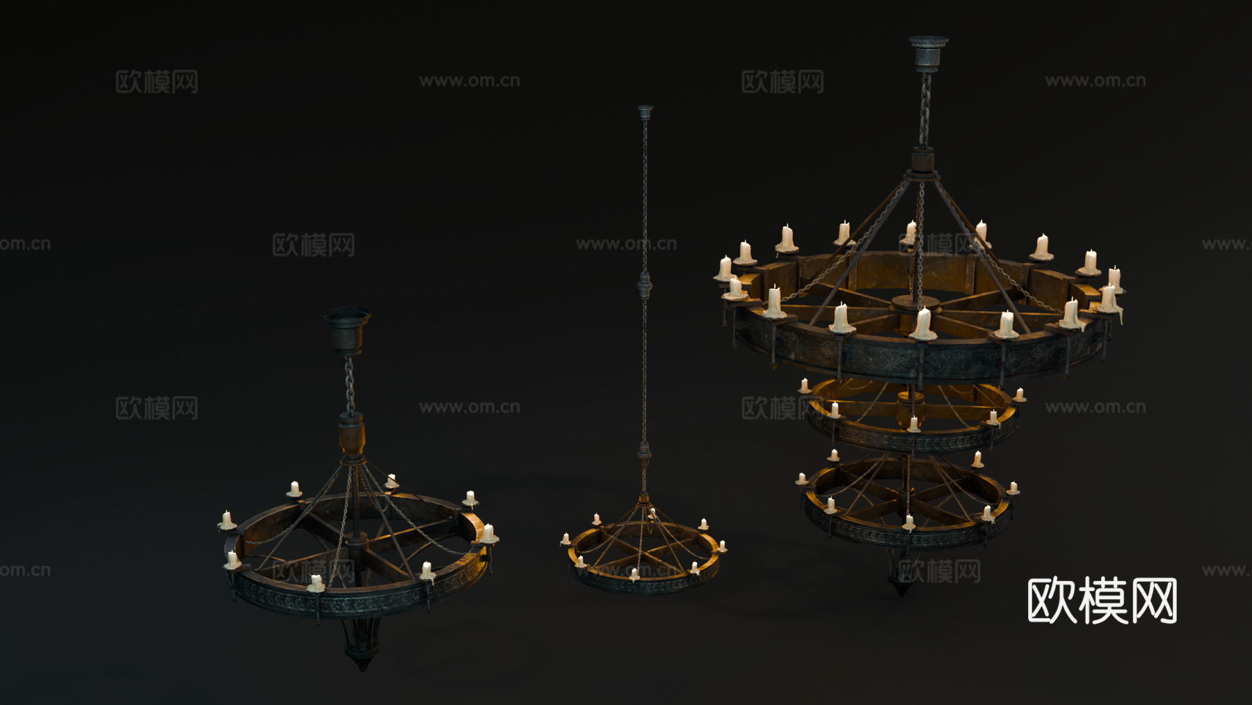 中世纪吊灯 复古烛台吊灯 铁艺吊灯 欧式艺术烛台吊灯su模型