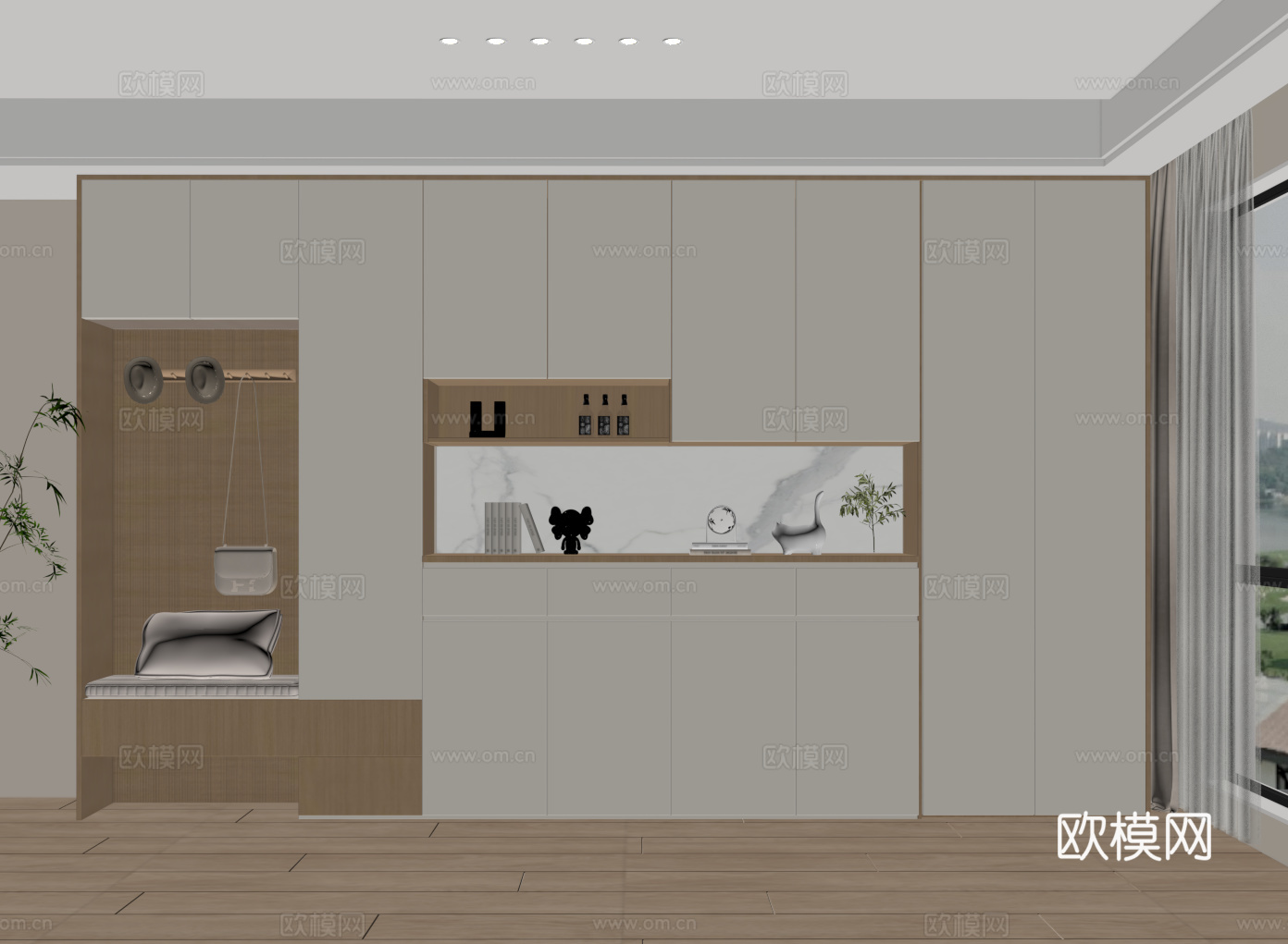 现代鞋柜 入户鞋柜 装饰鞋柜 换鞋凳 装饰柜 饰品摆件su模型