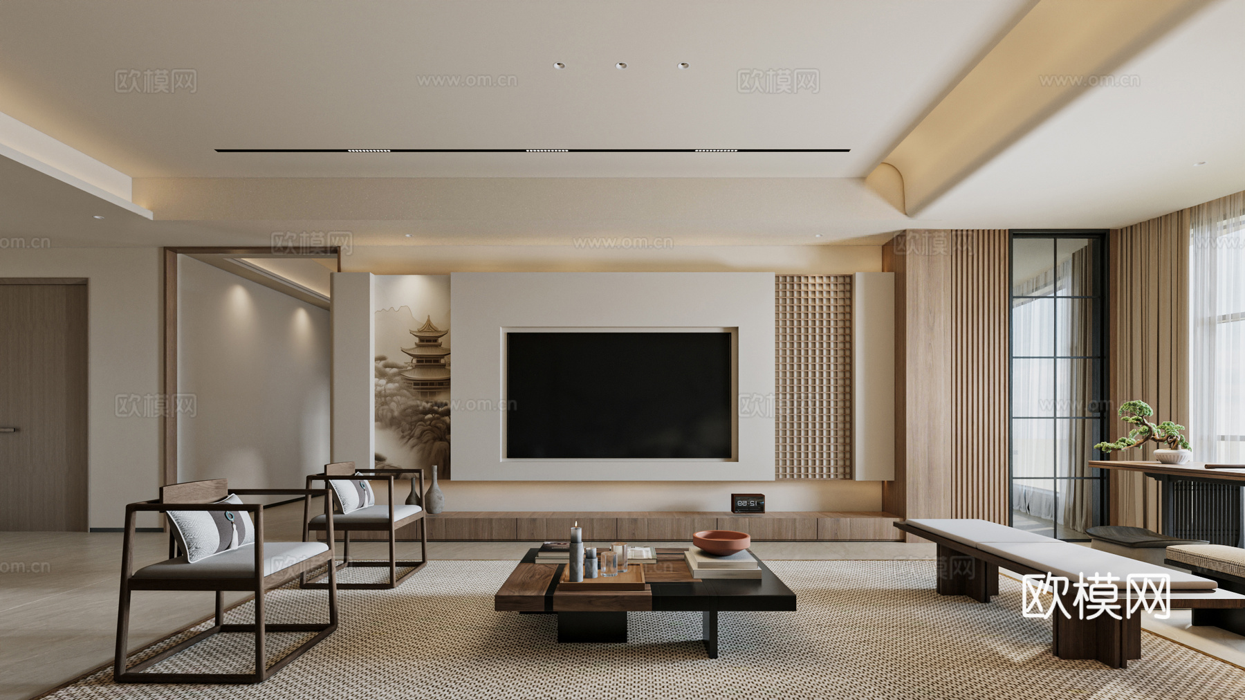 宋式美学新中式-自制3D模型3d模型下载（渲染图1）