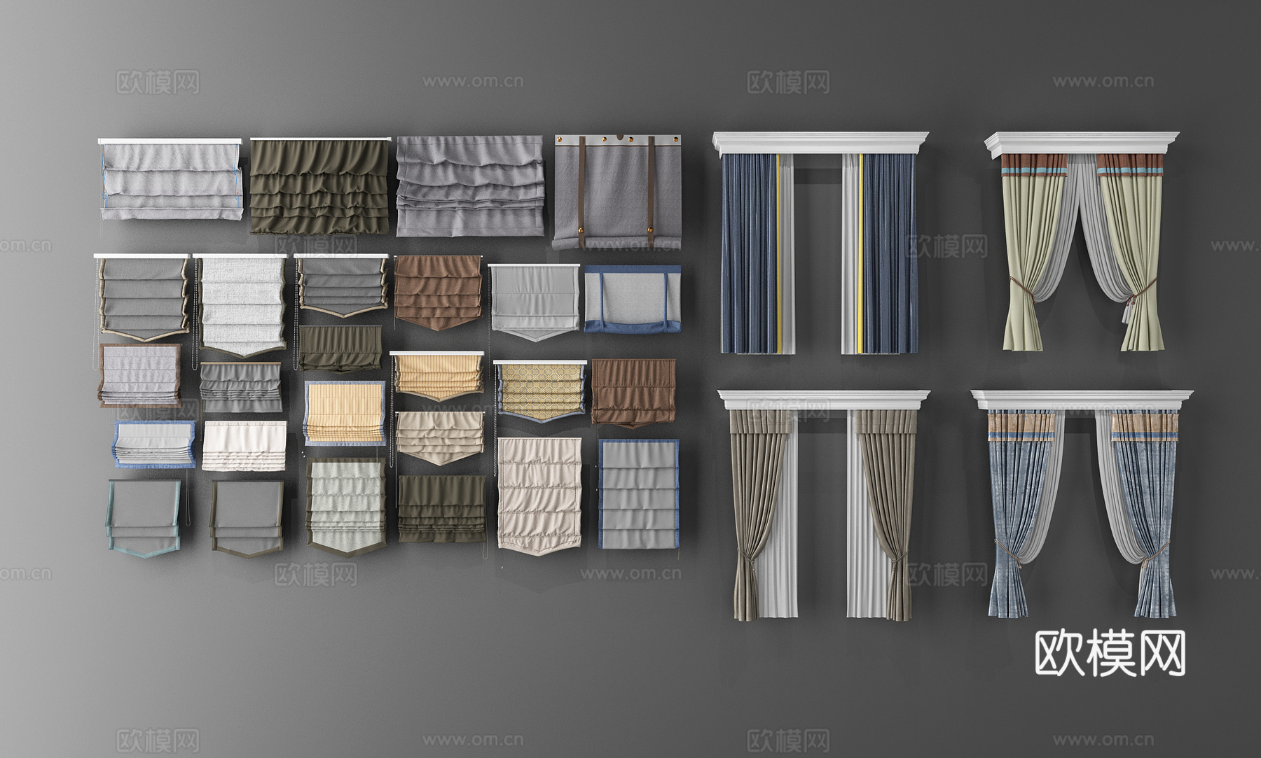 现代窗帘 卷帘 布帘 罗马帘3d模型下载（渲染图2）