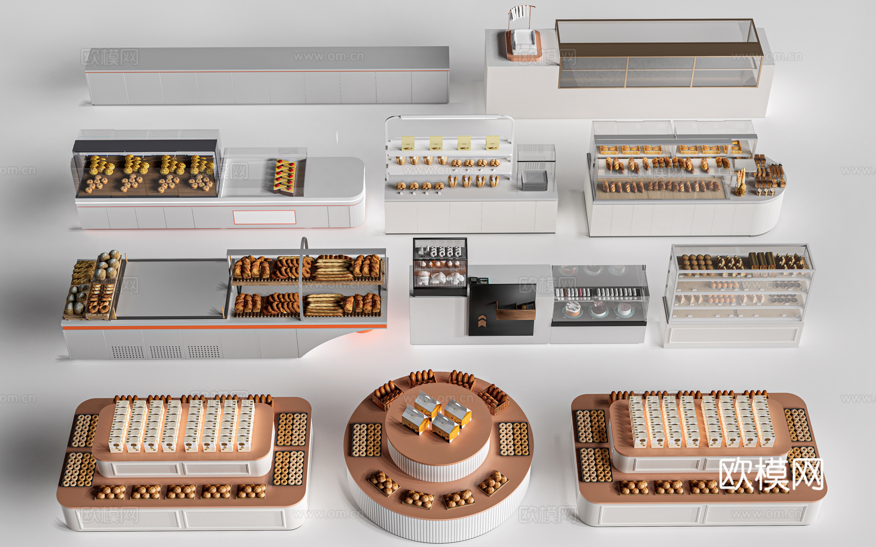 现代咖啡吧台 甜品店货架 收银台 服务台su模型