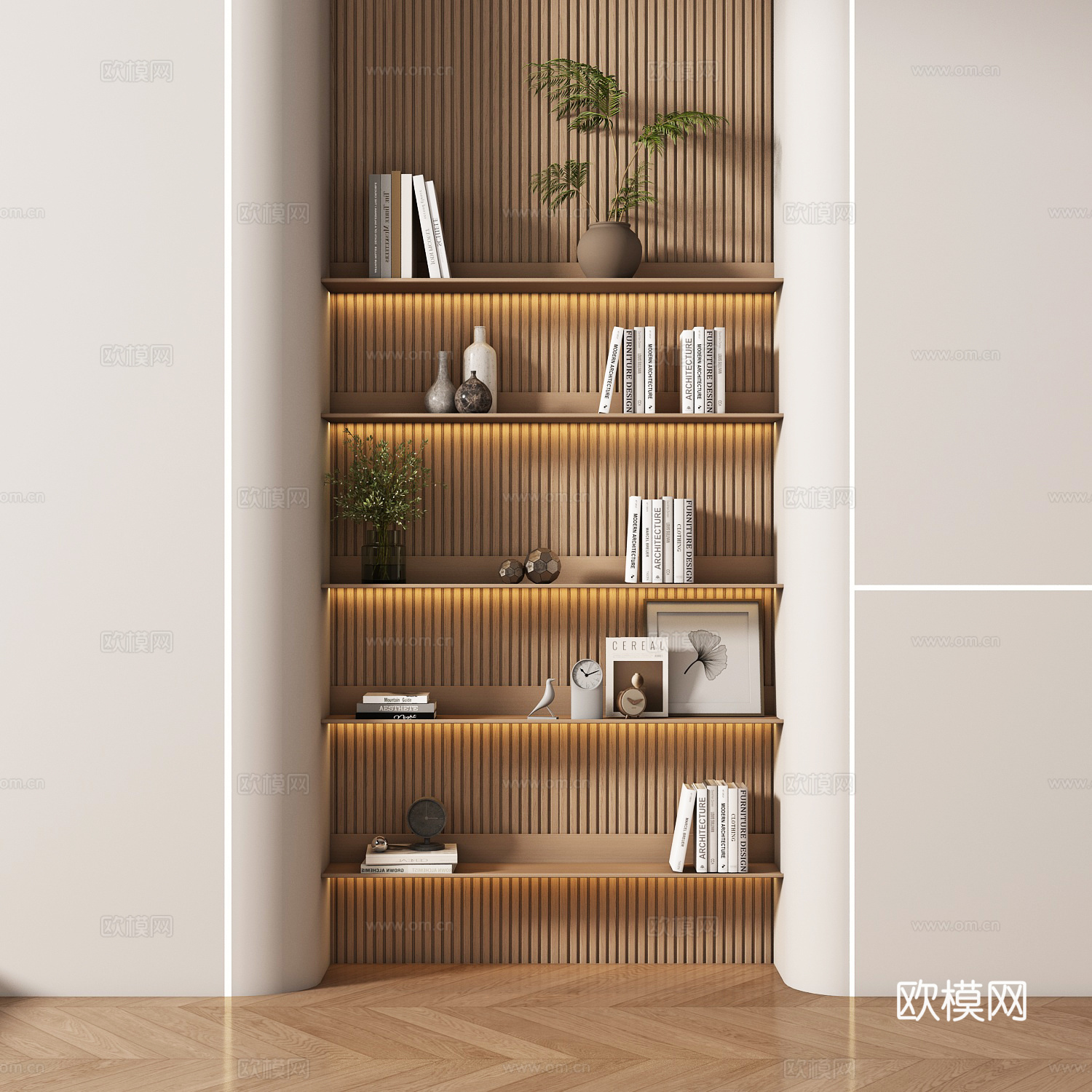 现代置物架 书架 书籍 摆件组合su模型