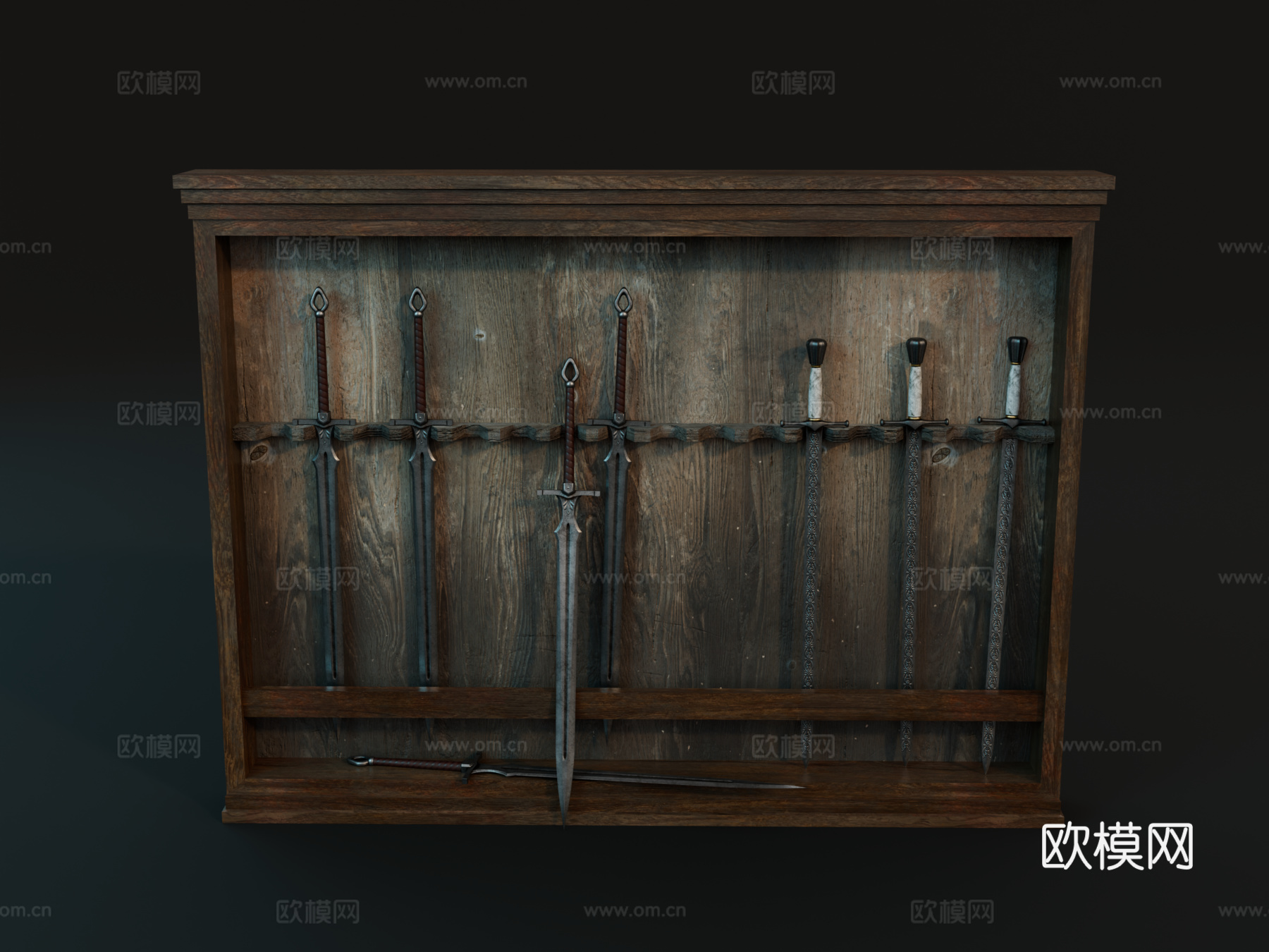 中世纪兵器架 复古兵器架 冷兵器展示架 西方兵器架su模型