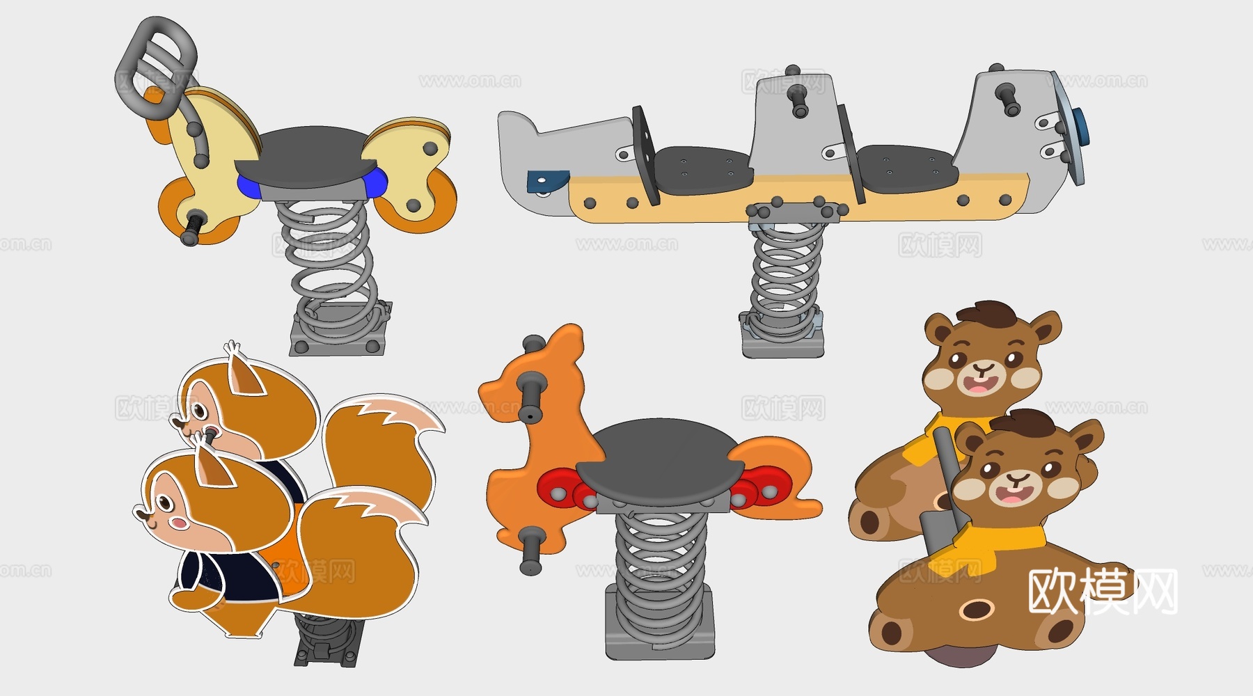 现代跷跷板 摇摇乐 儿童游乐器材 摇摇马su模型下载（渲染图2）