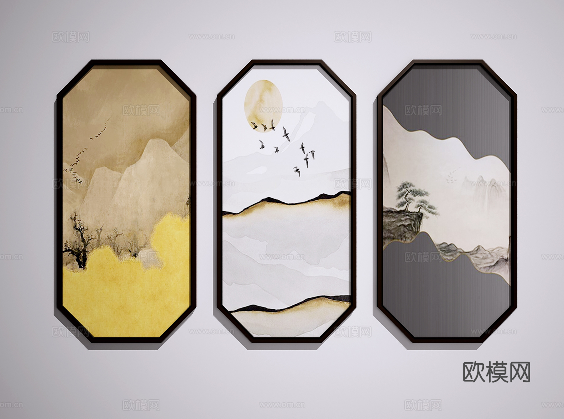 中式挂画3d模型下载（渲染图2）