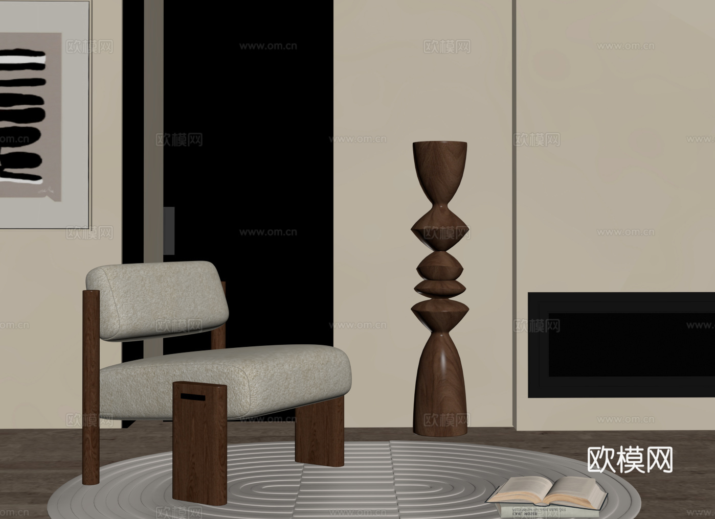 中古休闲椅 单人沙发 沙发椅su模型